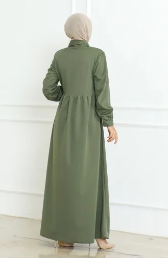 عباية سادة بأزرار  8023-02 أخضر عسكري 8023-02