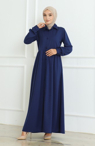 Buttoned Abaya 8023-05 Navy Blue 8023-05