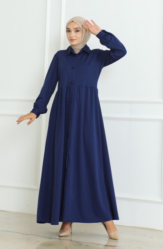 Buttoned Abaya 8023-05 Navy Blue 8023-05