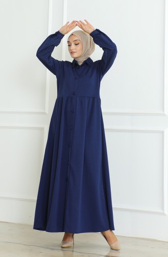 Buttoned Abaya 8023-05 Navy Blue 8023-05