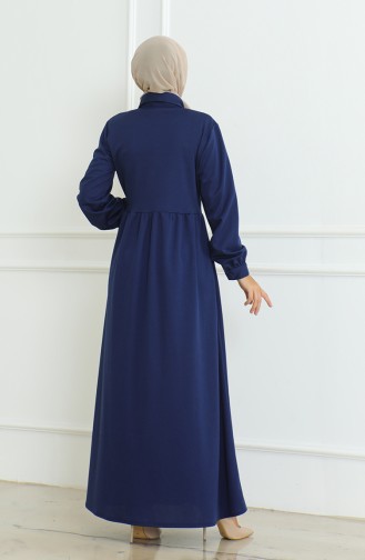 Buttoned Abaya 8023-05 Navy Blue 8023-05