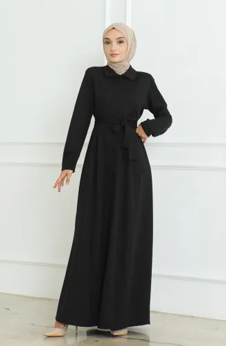 عباية سادة بأزرار  8024-02 أسود 8024-02