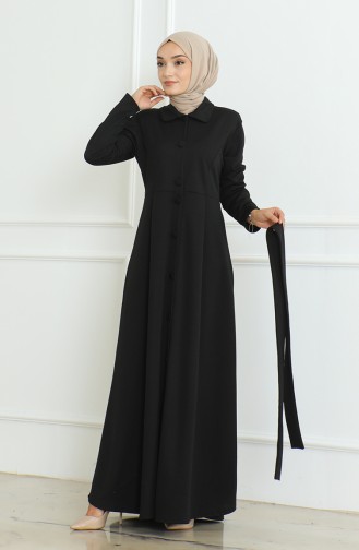 عباية سادة بأزرار  8024-02 أسود 8024-02