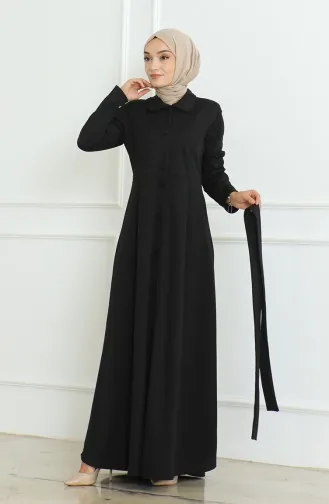 عباية سادة بأزرار  8024-02 أسود 8024-02