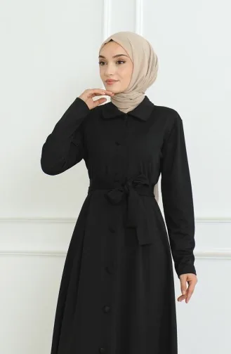 عباية سادة بأزرار  8024-02 أسود 8024-02