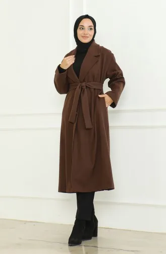 Büyük Beden Kruvaze Tek Düğmeli Kap 712510-01 Kahverengi
