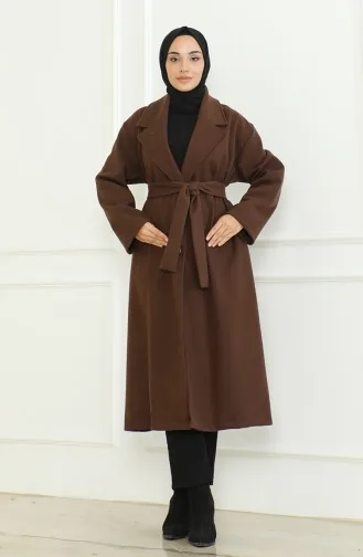 Büyük Beden Kruvaze Tek Düğmeli Kap 712510-01 Kahverengi