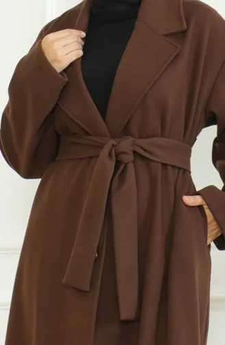 Büyük Beden Kruvaze Tek Düğmeli Kap 712510-01 Kahverengi