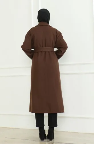 Büyük Beden Kruvaze Tek Düğmeli Kap 712510-01 Kahverengi