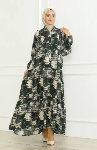 فستان فيسكوز منقوش 0466-01 أخضر عسكري 0466-01