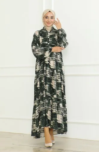 فستان فيسكوز منقوش 0466-01 أخضر عسكري 0466-01