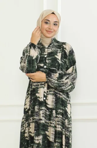 فستان فيسكوز منقوش 0466-01 أخضر عسكري 0466-01