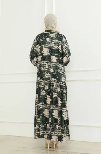 فستان فيسكوز منقوش 0466-01 أخضر عسكري 0466-01