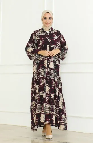 Desenli Viskon Elbise 0466-02 Mor