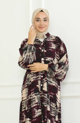 Desenli Viskon Elbise 0466-02 Mor