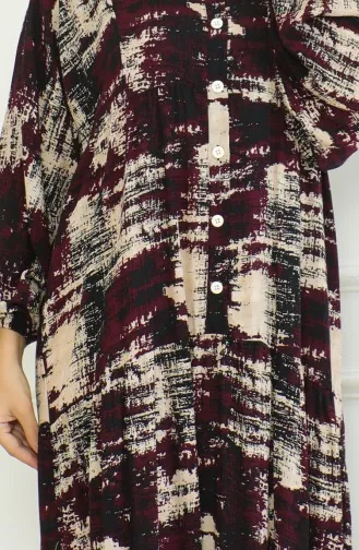 Desenli Viskon Elbise 0466-02 Mor