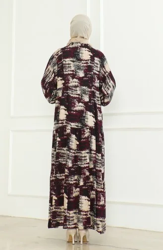 Desenli Viskon Elbise 0466-02 Mor