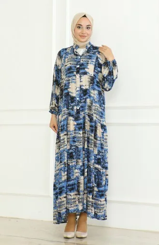 Robe Viscose à Motifs 0466-03 Indigo 0466-03