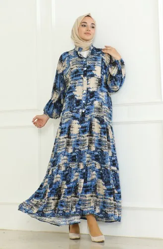 Robe Viscose à Motifs 0466-03 Indigo 0466-03