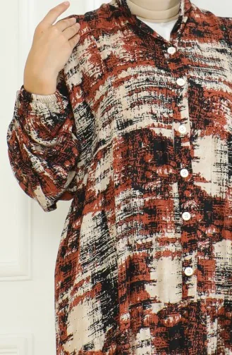 فستان فيسكوز منقوش 0466-04 قرميدي 0466-04