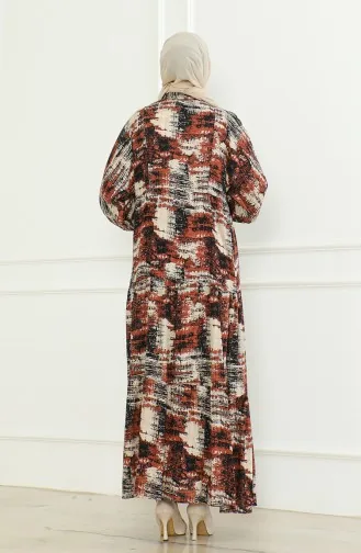 فستان فيسكوز منقوش 0466-04 قرميدي 0466-04