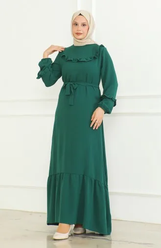 فستان آيروبين بحزام 0478-01 أخضر زمردي 0478-01