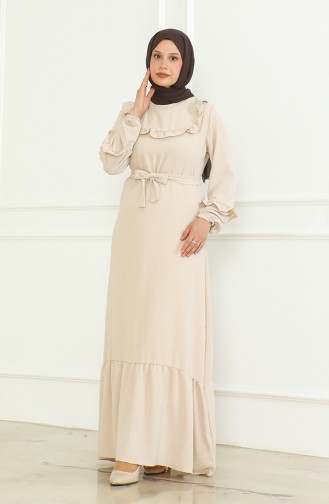 Robe A Ceinture Et Froufrous Aerobin 0478-03 Beige 0478-03