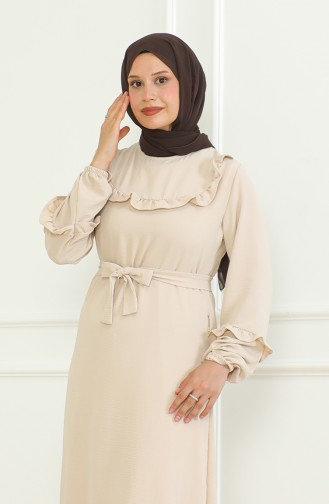 Robe A Ceinture Et Froufrous Aerobin 0478-03 Beige 0478-03