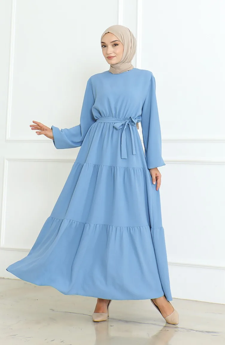 Robe A Ceinture En Tissu Aerobin 1016-03 Bleu Glace 1016-03