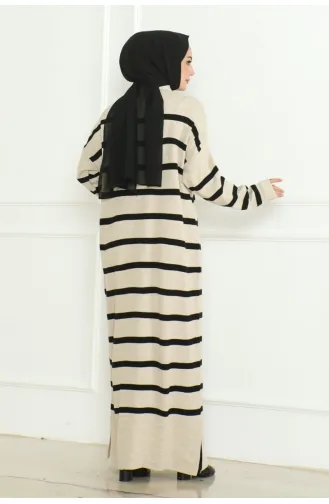 Gestreiftes Strickkleid Mit Halbem Rollkragen 253-01 Nerz 253-01