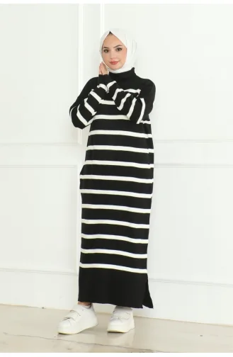 Robe Tricot Rayée Col Roulé 253-02 Noir 253-02