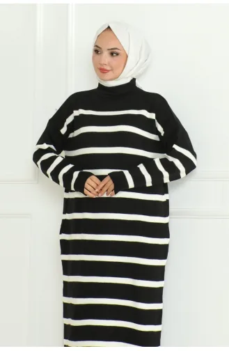 Robe Tricot Rayée Col Roulé 253-02 Noir 253-02