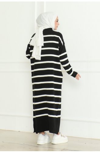Robe Tricot Rayée Col Roulé 253-02 Noir 253-02