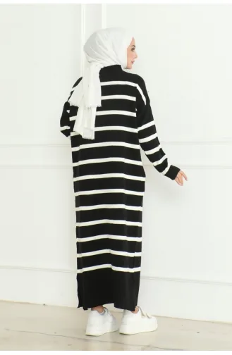 Robe Tricot Rayée Col Roulé 253-02 Noir 253-02