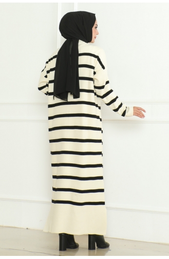 Robe Tricot Rayée Col Roulé 253-03 Ecru 253-03