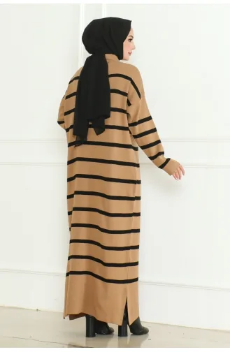 Robe Tricot Rayée Col Roulé 253-04 Camel 253-04