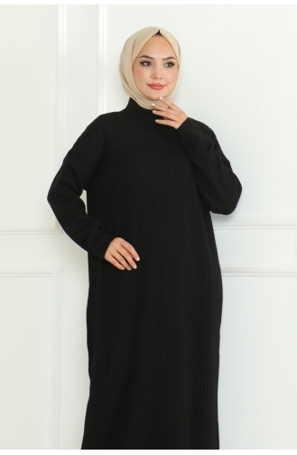 Einfarbiges Strickkleid Mit Halbem Rollkragen 252-05 Schwarz 252-05