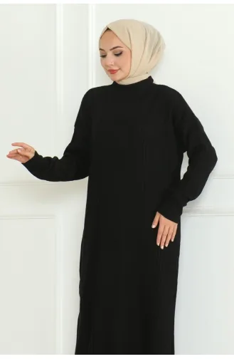Robe Tricotée à Col Roulé 252-05 Noir 252-05