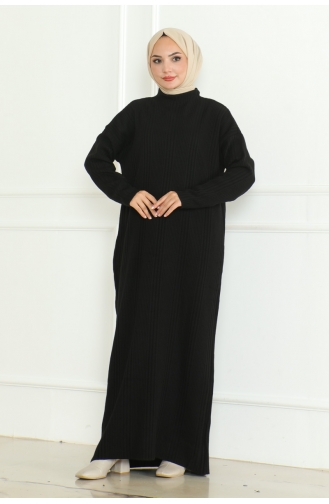 Einfarbiges Strickkleid Mit Halbem Rollkragen 252-05 Schwarz 252-05