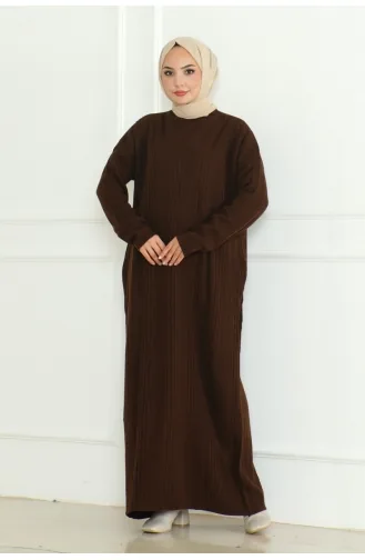 Robe Tricotée à Col Roulé 252-06 Marron 252-06