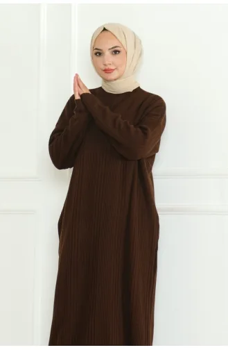 Robe Tricotée à Col Roulé 252-06 Marron 252-06