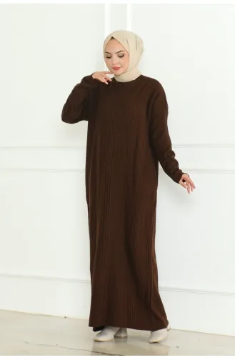 Robe Tricotée à Col Roulé 252-06 Marron 252-06