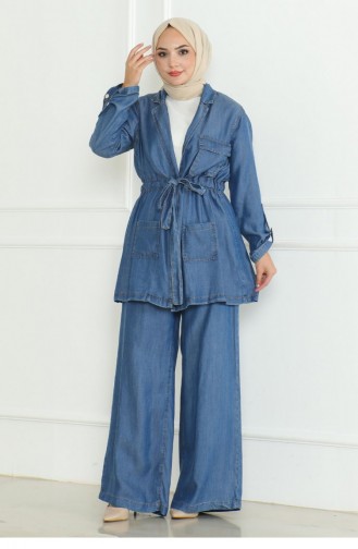 Costume En Jean Avec Taille En Dentelle Bleu Clair 19209 15288