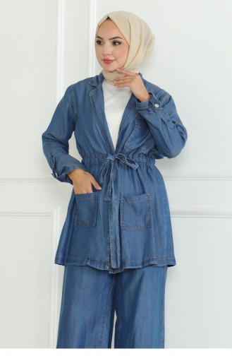 Costume En Jean Avec Taille En Dentelle Bleu Clair 19209 15288
