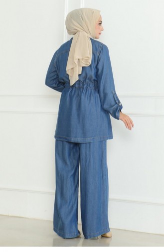 Costume En Jean Avec Taille En Dentelle Bleu Clair 19209 15288