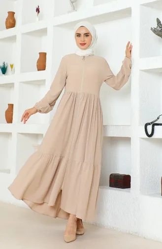 Bürümcük Kumaş Büzgülü Fermuarlı Ferace 1018-02 Vizon