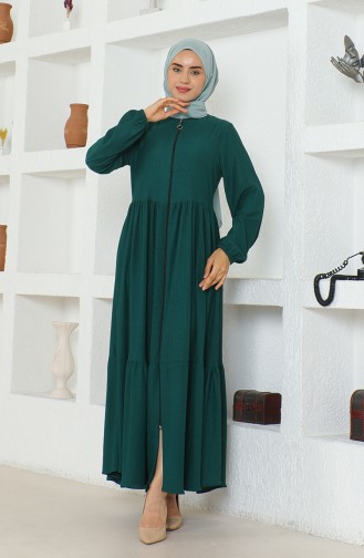 Crepe Fabric Shirred Zippered Abaya 1018-04 Emerald Green 1018-04