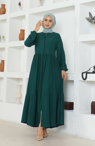Crepe Fabric Shirred Zippered Abaya 1018-04 Emerald Green 1018-04