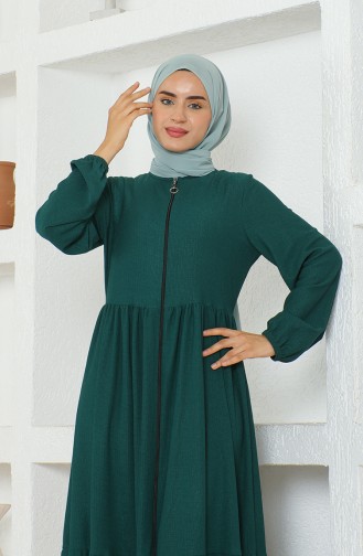 Crepe Fabric Shirred Zippered Abaya 1018-04 Emerald Green 1018-04