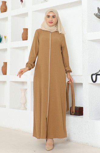Crinkle Fabric Belted Abaya 1019-02 Milky Coffee 1019-02